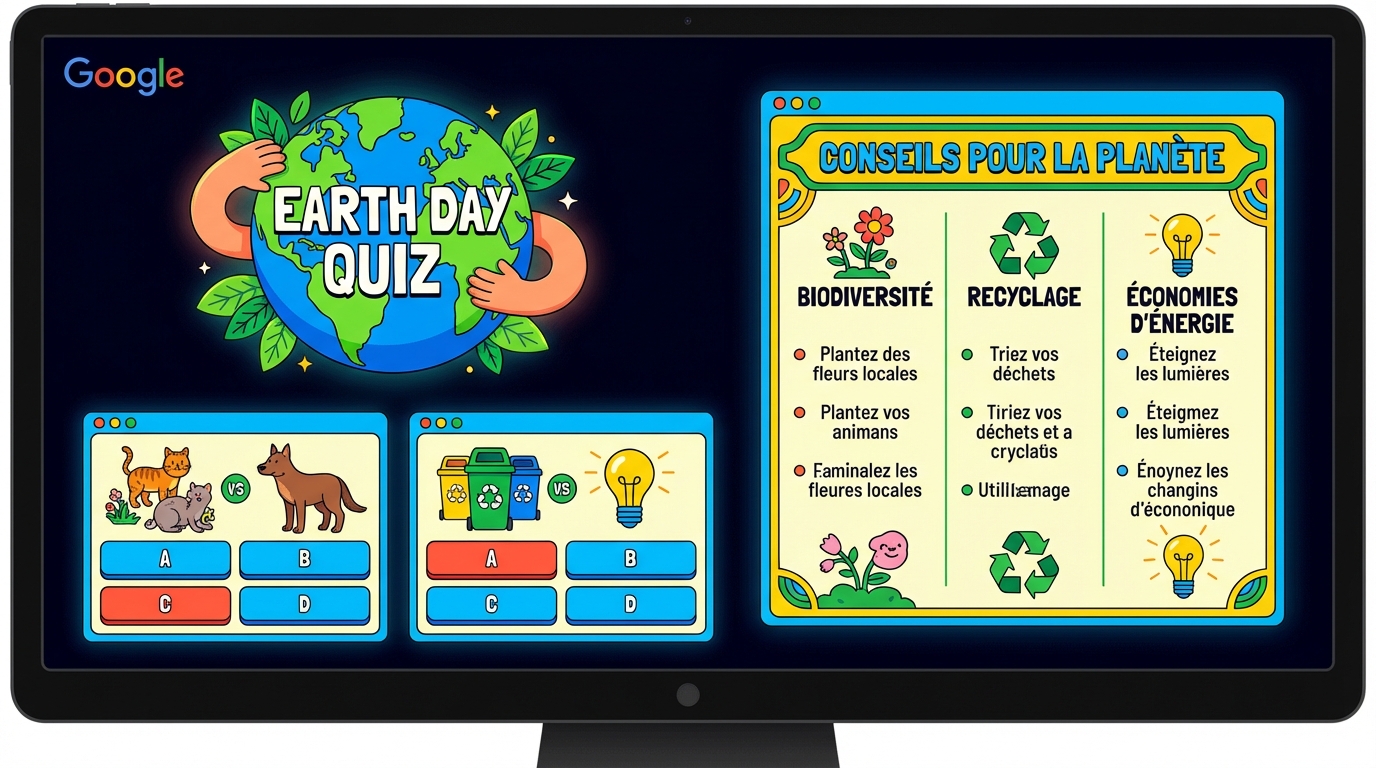 participez au quiz de la journée de la terre sur google et testez vos connaissances sur l'environnement, la biodiversité et les actions pour protéger notre planète.