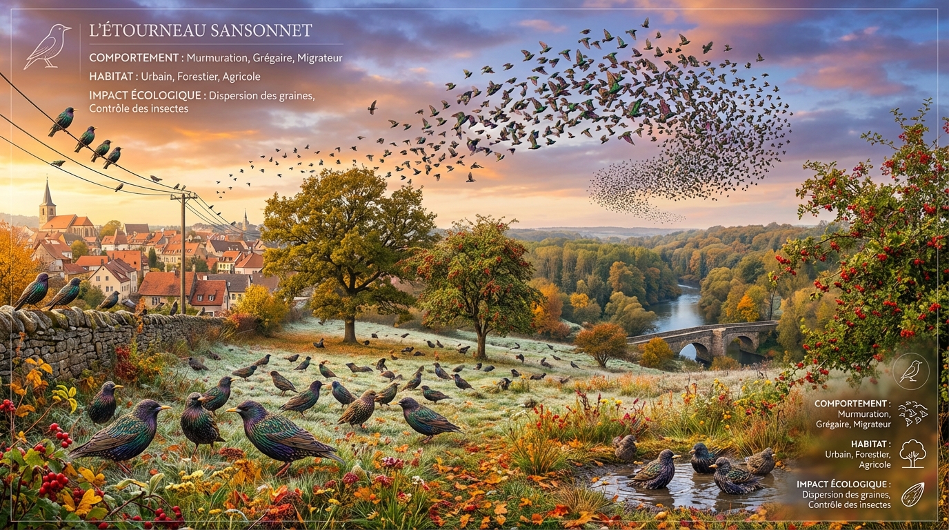 découvrez tout ce qu'il faut savoir sur l’étourneau : son comportement, son habitat naturel et son impact sur l'environnement et l'humain.