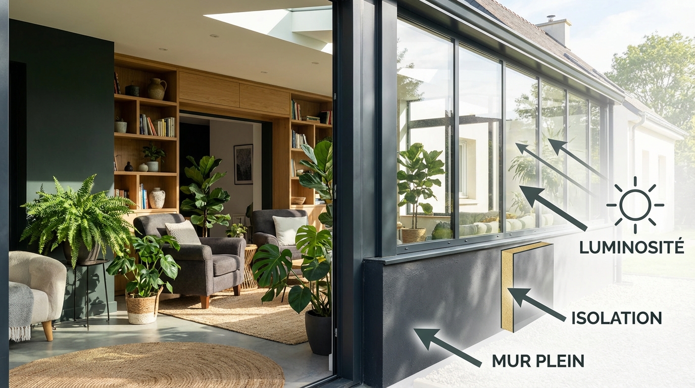 découvrez comment aménager une véranda avec un mur plein pour profiter d'un espace lumineux et agréable tout en assurant votre intimité.