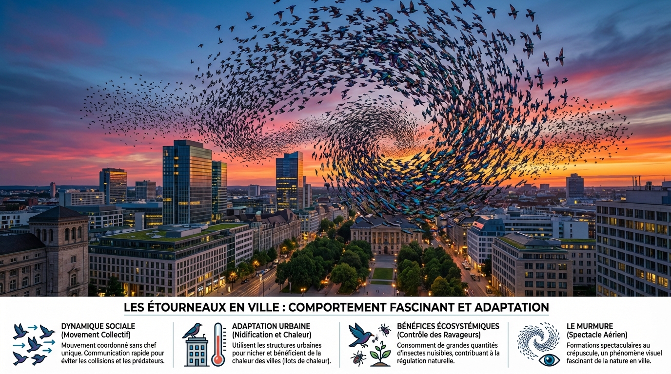 découvrez le comportement captivant des étourneaux en milieu urbain et comprenez comment ces oiseaux s'adaptent à la vie citadine.